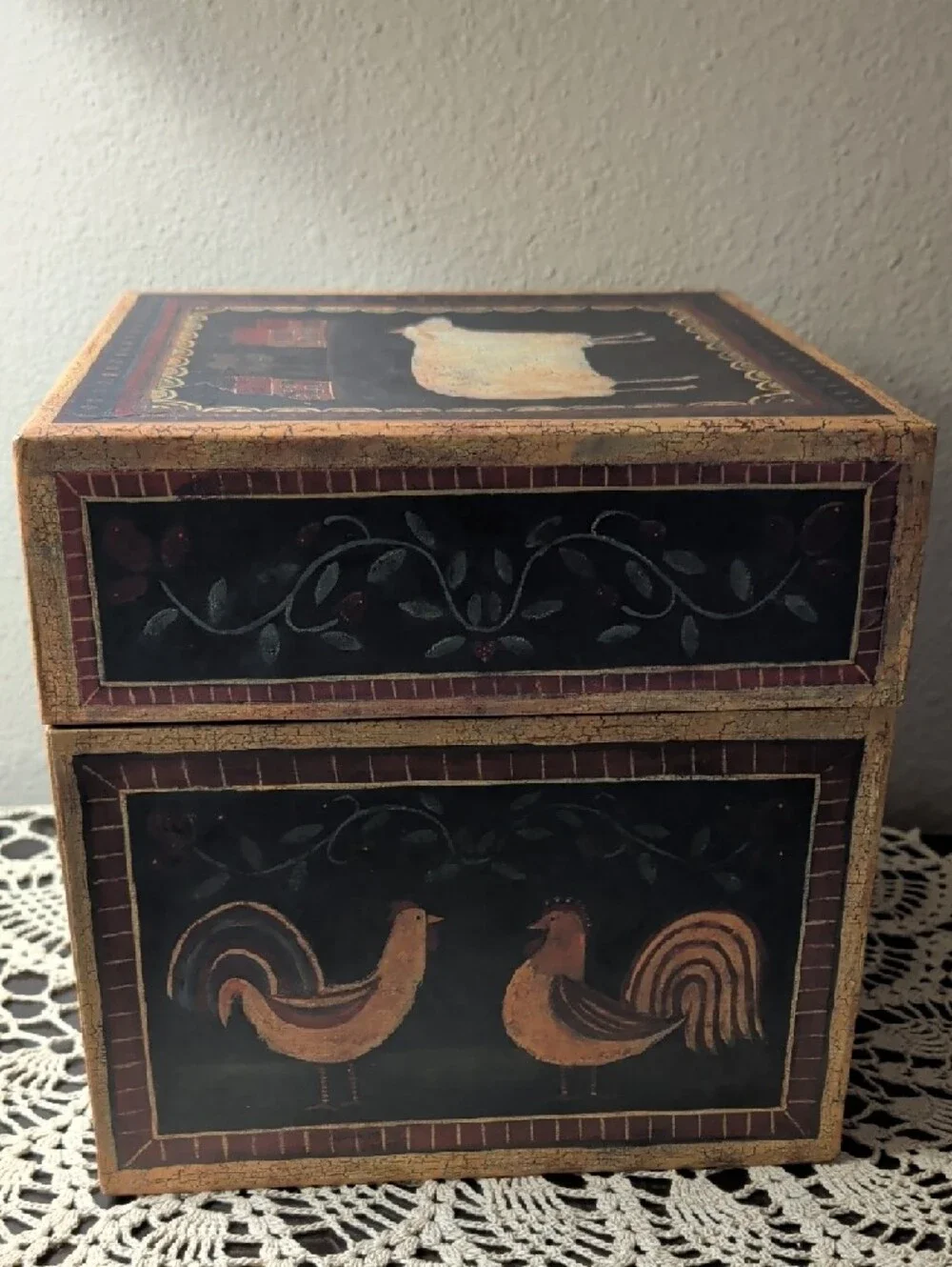 Folk Art Pig Rooster Cow Sheep Barnyard Decorative Storage Box - Bob's Boxes